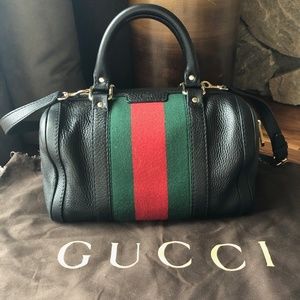 Medium Gucci Vintage Web Boston Black Leather Bag
